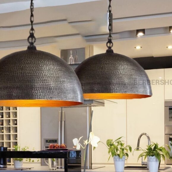 Set of 2 brass dome pendant light, Hanging Lamp , Lampshades Lighting, Art Deco - Picture 1 of 10